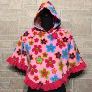 Girls’ Fleece Hooded Poncho-PINK FLOWER-NWT Mack /& Co